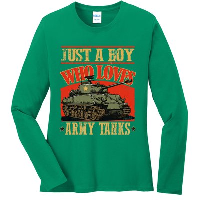 Just A Boy Who Loves Army Tanks Ladies Long Sleeve Shirt