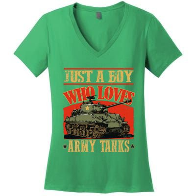 Just A Boy Who Loves Army Tanks Women's V-Neck T-Shirt