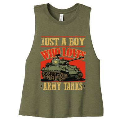 Just A Boy Who Loves Army Tanks Women's Racerback Cropped Tank