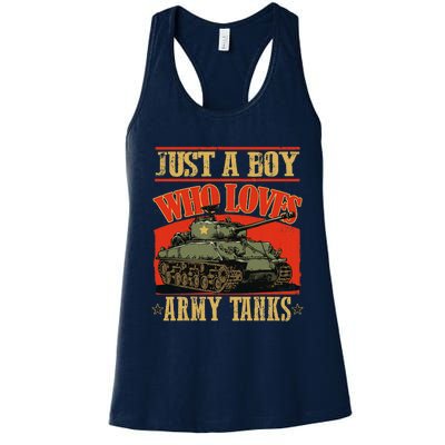 Just A Boy Who Loves Army Tanks Women's Racerback Tank