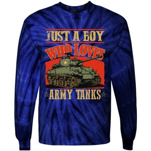 Just A Boy Who Loves Army Tanks Tie-Dye Long Sleeve Shirt