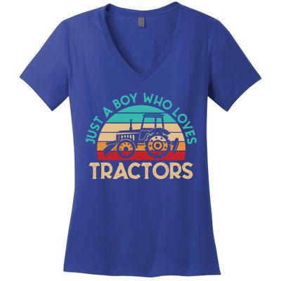 Just A Boy Who Loves Tractors Farmer Gift Women's V-Neck T-Shirt