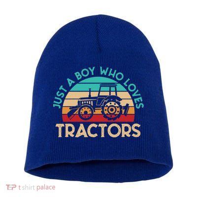 Just A Boy Who Loves Tractors Farmer Gift Short Acrylic Beanie