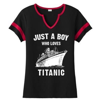 Just A Boy Who Loves Titanic Ladies Halftime Notch Neck Tee