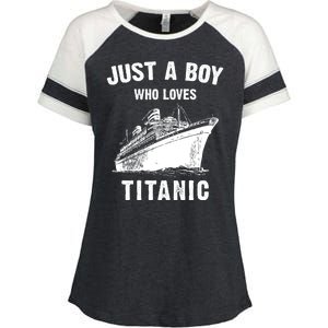 Just A Boy Who Loves Titanic Enza Ladies Jersey Colorblock Tee