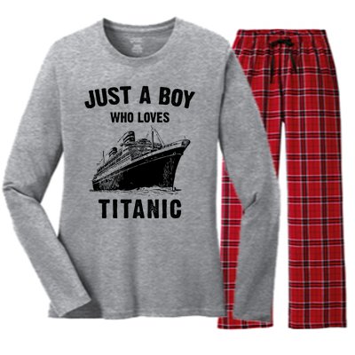 Just A Boy Who Loves Titanic Women's Long Sleeve Flannel Pajama Set 