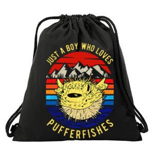 Just A Boy Who Loves Pufferfishes Puffer Fish Drawstring Bag