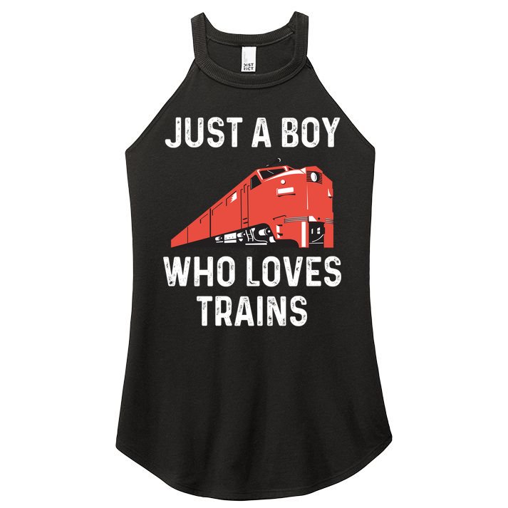 Just A Boy Who Loves Trains Great Gift Cool Boys Trainspotting Gift Women's Perfect Tri Rocker Tank