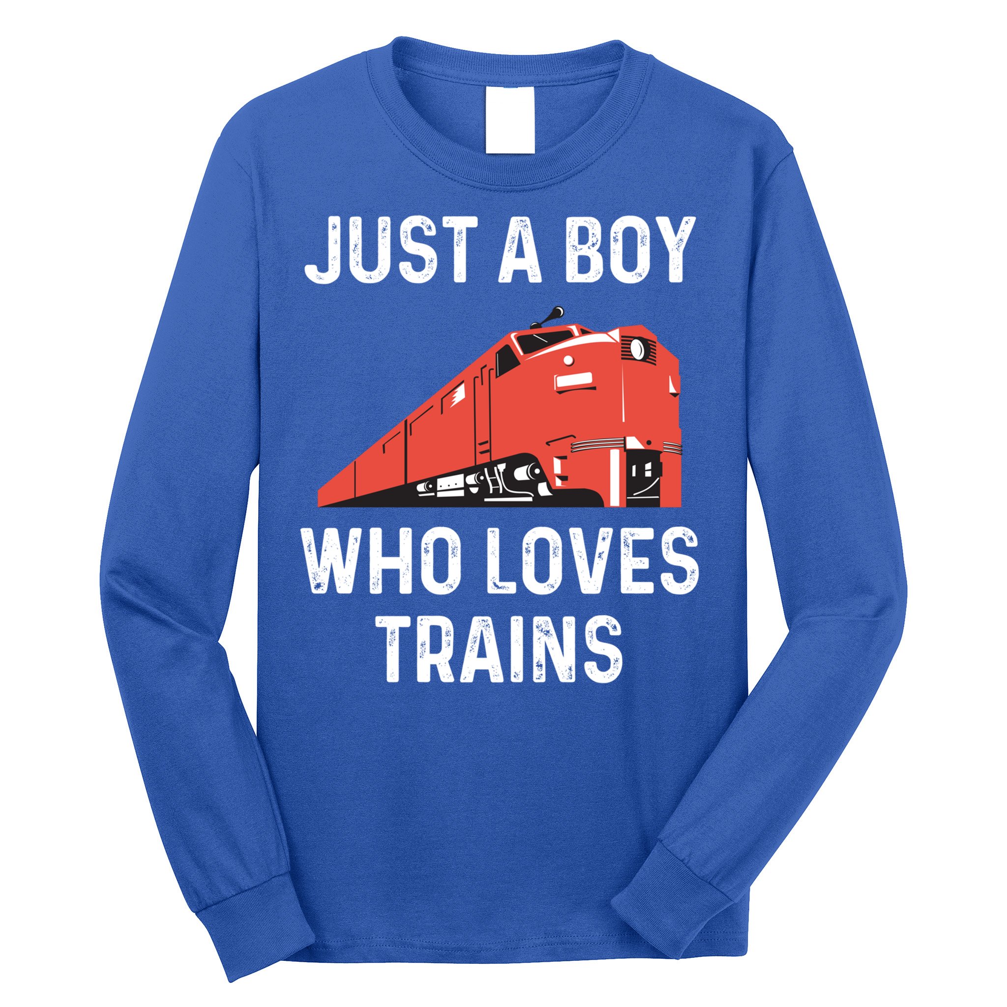 Just A Boy Who Loves Trains Great Gift Cool Boys Trainspotting Gift Long Sleeve Shirt