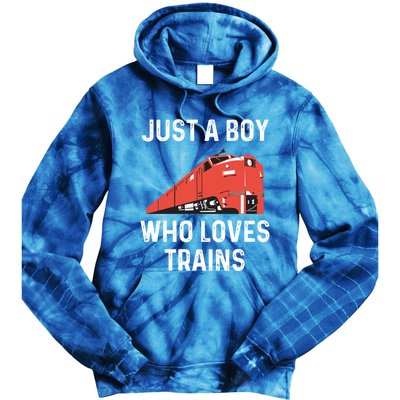 Just A Boy Who Loves Trains Great Gift Cool Boys Trainspotting Gift Tie Dye Hoodie