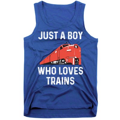 Just A Boy Who Loves Trains Great Gift Cool Boys Trainspotting Gift Tank Top