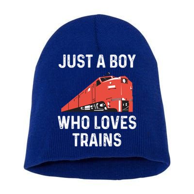 Just A Boy Who Loves Trains Great Gift Cool Boys Trainspotting Gift Short Acrylic Beanie