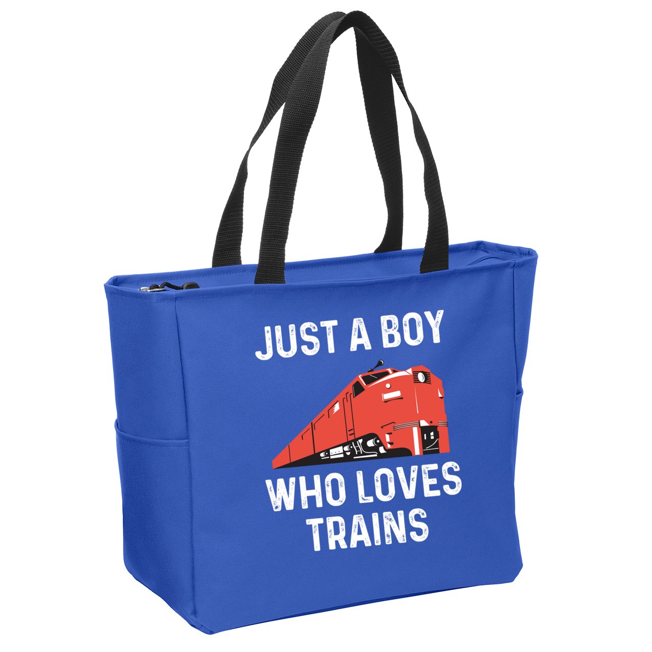 Just A Boy Who Loves Trains Great Gift Cool Boys Trainspotting Gift Zip Tote Bag