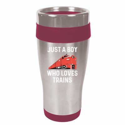 Just A Boy Who Loves Trains Great Gift Cool Boys Trainspotting Gift 16oz Travel Tumbler