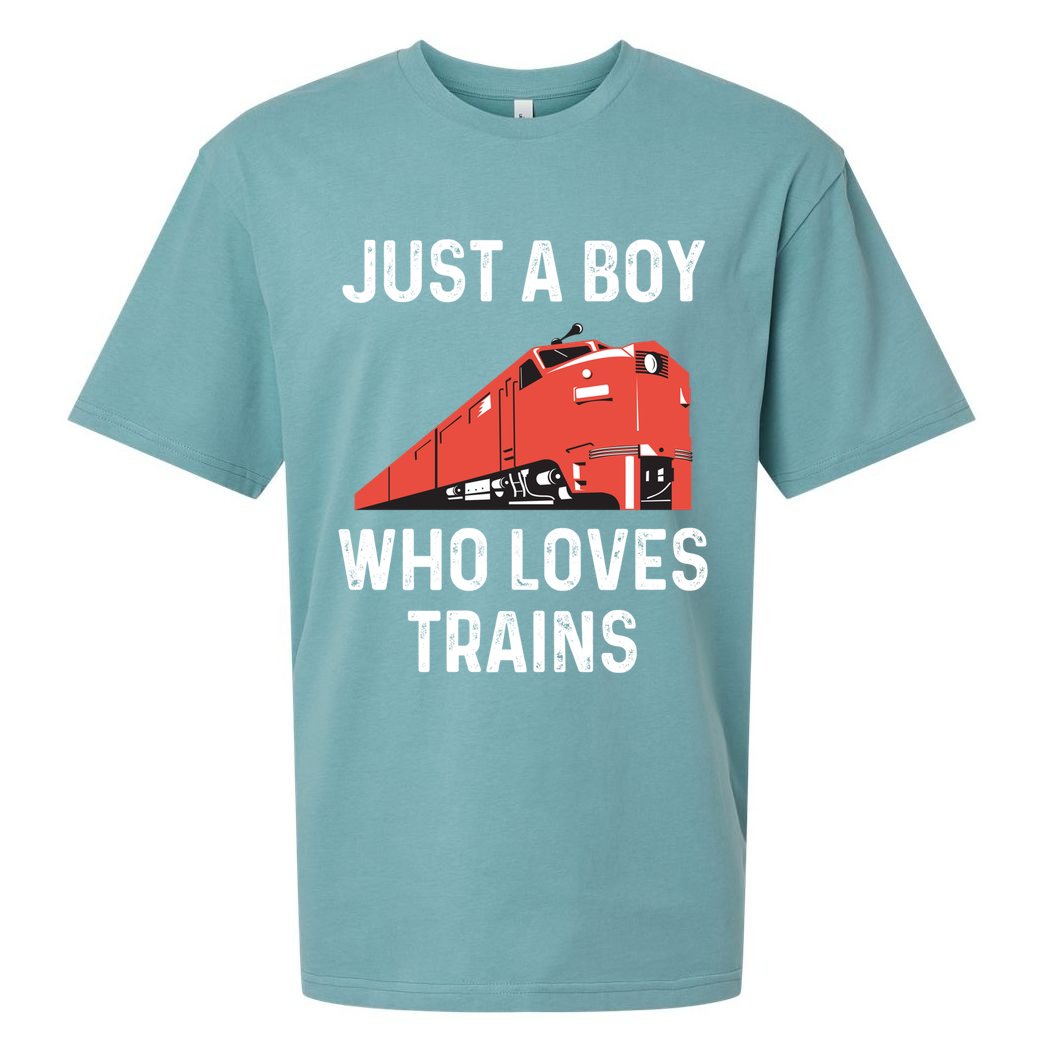 Just A Boy Who Loves Trains Great Gift Cool Boys Trainspotting Gift Sueded Cloud Jersey T-Shirt