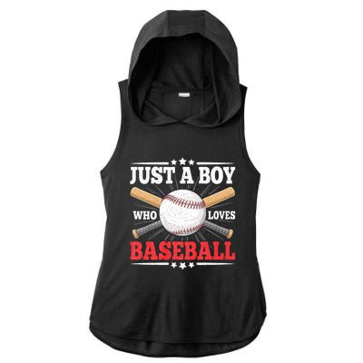 Just A Boy Who Loves Baseball Funny Baseball Player Ladies PosiCharge Tri-Blend Wicking Draft Hoodie Tank