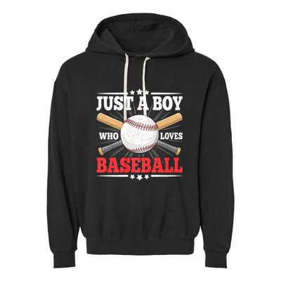 Just A Boy Who Loves Baseball Funny Baseball Player Garment-Dyed Fleece Hoodie