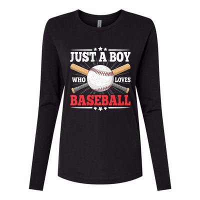 Just A Boy Who Loves Baseball Funny Baseball Player Womens Cotton Relaxed Long Sleeve T-Shirt