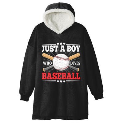 Just A Boy Who Loves Baseball Funny Baseball Player Hooded Wearable Blanket