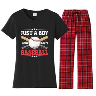 Just A Boy Who Loves Baseball Funny Baseball Player Women's Flannel Pajama Set