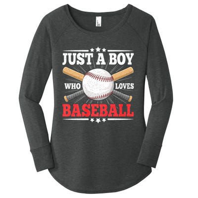 Just A Boy Who Loves Baseball Funny Baseball Player Women's Perfect Tri Tunic Long Sleeve Shirt