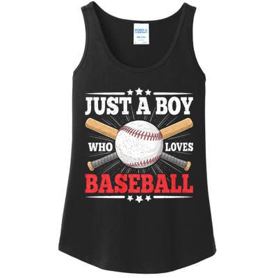 Just A Boy Who Loves Baseball Funny Baseball Player Ladies Essential Tank