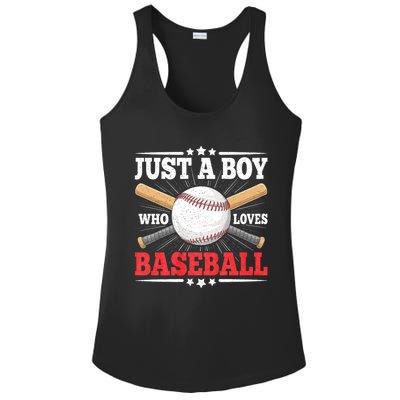 Just A Boy Who Loves Baseball Funny Baseball Player Ladies PosiCharge Competitor Racerback Tank