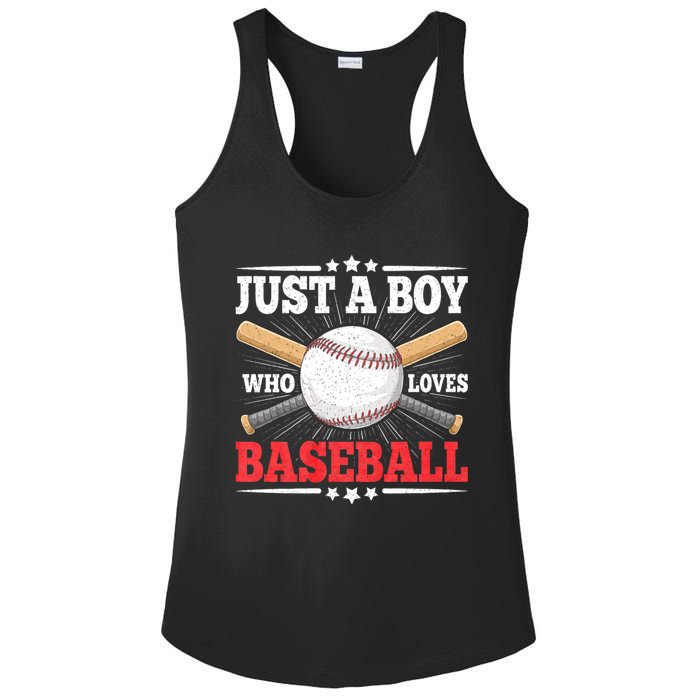 Just A Boy Who Loves Baseball Funny Baseball Player Ladies PosiCharge Competitor Racerback Tank