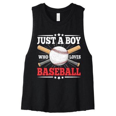 Just A Boy Who Loves Baseball Funny Baseball Player Women's Racerback Cropped Tank