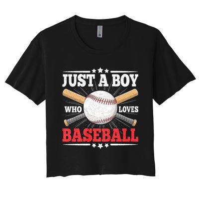 Just A Boy Who Loves Baseball Funny Baseball Player Women's Crop Top Tee