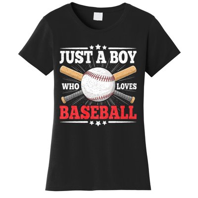 Just A Boy Who Loves Baseball Funny Baseball Player Women's T-Shirt