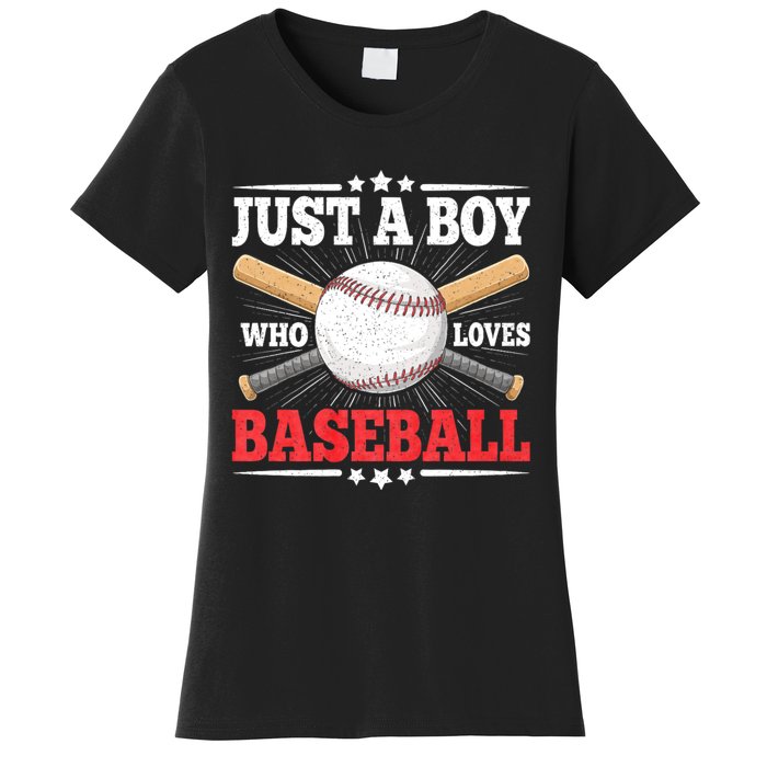 Just A Boy Who Loves Baseball Funny Baseball Player Women's T-Shirt