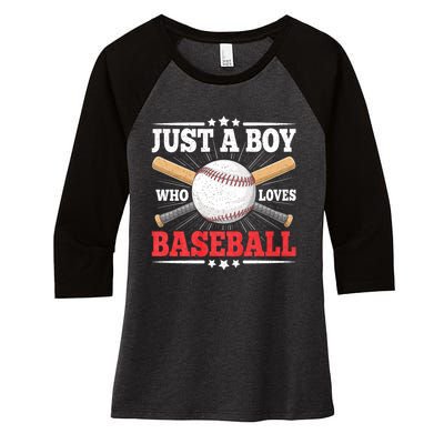 Just A Boy Who Loves Baseball Funny Baseball Player Women's Tri-Blend 3/4-Sleeve Raglan Shirt