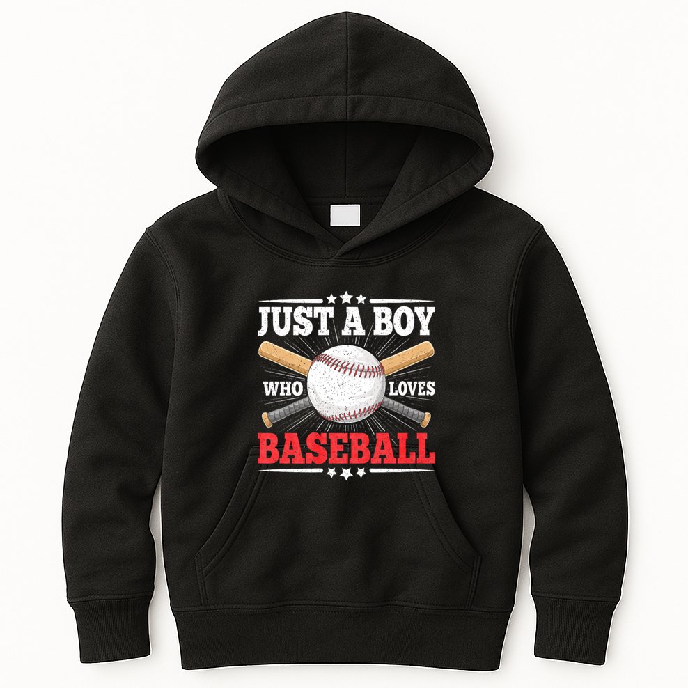 Just A Boy Who Loves Baseball Funny Baseball Player Kids Hoodie