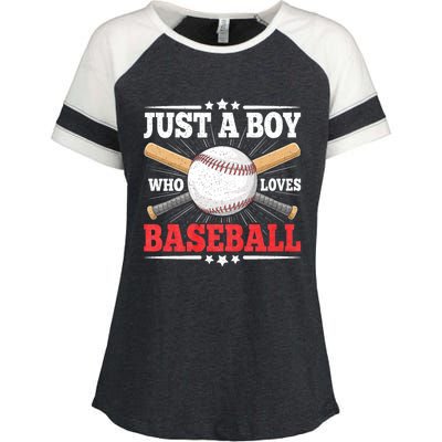 Just A Boy Who Loves Baseball Funny Baseball Player Enza Ladies Jersey Colorblock Tee