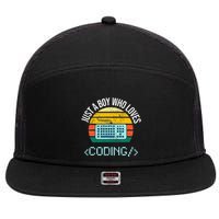 Just A Boy Who Loves Coding Computer 7 Panel Mesh Trucker Snapback Hat