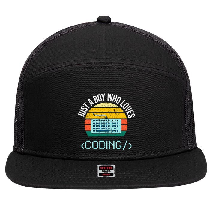 Just A Boy Who Loves Coding Computer 7 Panel Mesh Trucker Snapback Hat