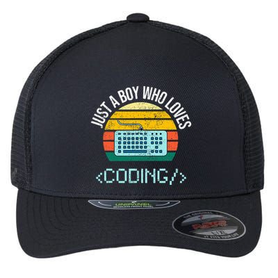 Just A Boy Who Loves Coding Computer Flexfit Unipanel Trucker Cap