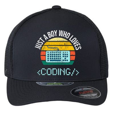 Just A Boy Who Loves Coding Computer Flexfit Unipanel Trucker Cap