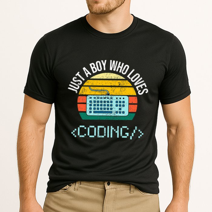 Just A Boy Who Loves Coding Computer Performance Shirt