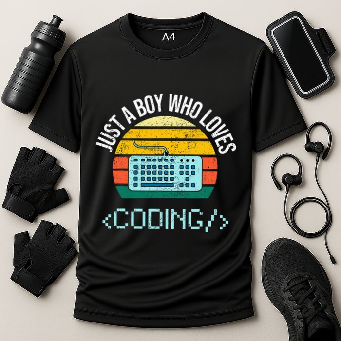 Just A Boy Who Loves Coding Computer Performance Shirt