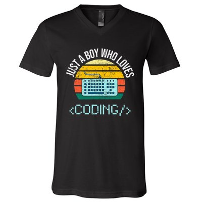 Just A Boy Who Loves Coding Computer V-Neck T-Shirt