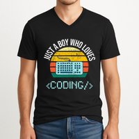 Just A Boy Who Loves Coding Computer V-Neck T-Shirt
