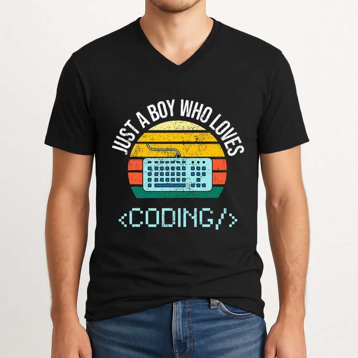 Just A Boy Who Loves Coding Computer V-Neck T-Shirt