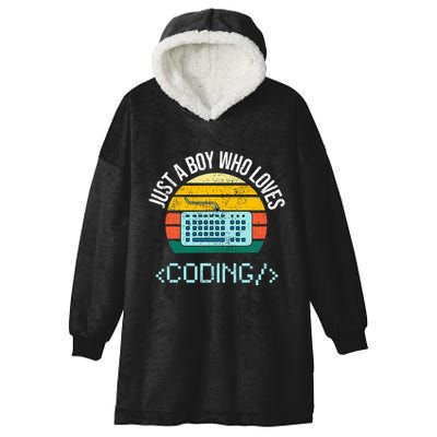 Just A Boy Who Loves Coding Computer Hooded Wearable Blanket