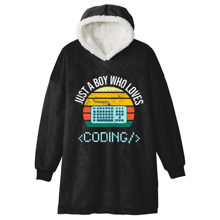 Just A Boy Who Loves Coding Computer Hooded Wearable Blanket