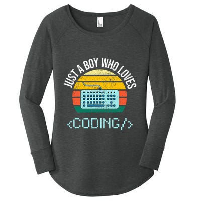 Just A Boy Who Loves Coding Computer Women's Perfect Tri Tunic Long Sleeve Shirt