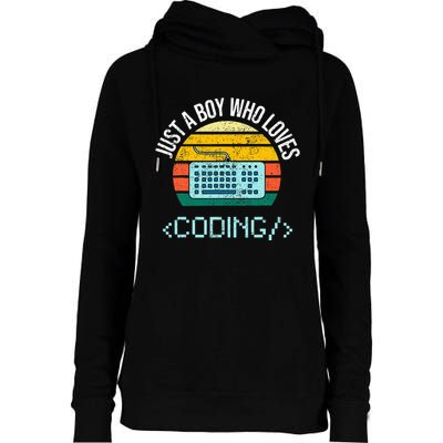 Just A Boy Who Loves Coding Computer Womens Funnel Neck Pullover Hood