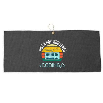 Just A Boy Who Loves Coding Computer Large Microfiber Waffle Golf Towel