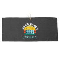 Just A Boy Who Loves Coding Computer Large Microfiber Waffle Golf Towel